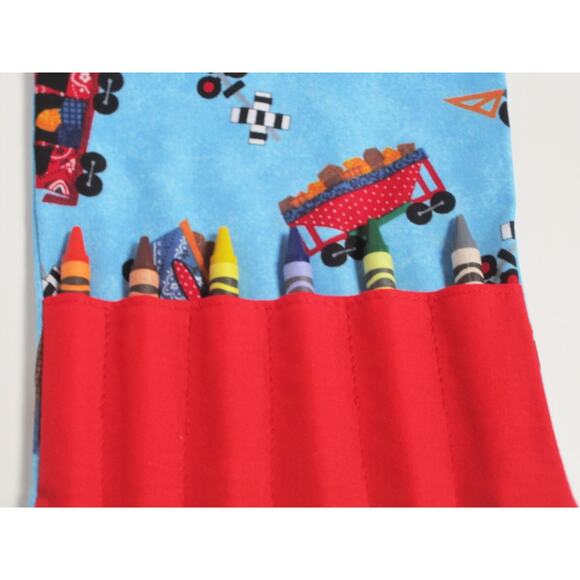 Blue train mini crayon bag, party favor bag, activity bag - Picture 2 of 4